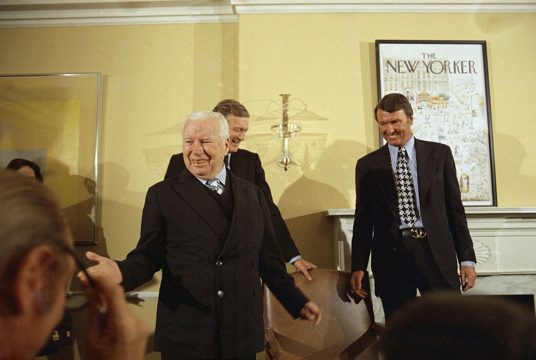 Charlie Chaplin at Gracie Mansion with Mayor and Mrs. John Lindsay. Chaplin was presented with the keys to the city. 1972